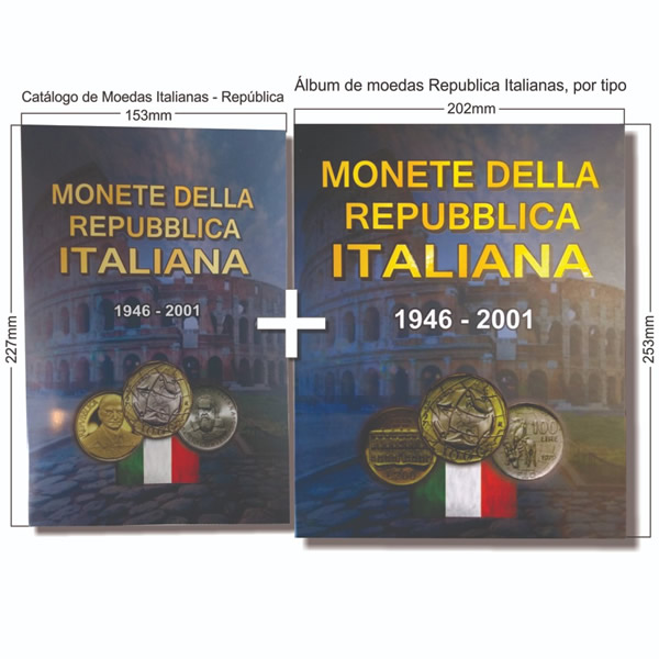 Álbum com Catalogo de moedas da Italia Republica 1946 à 2001