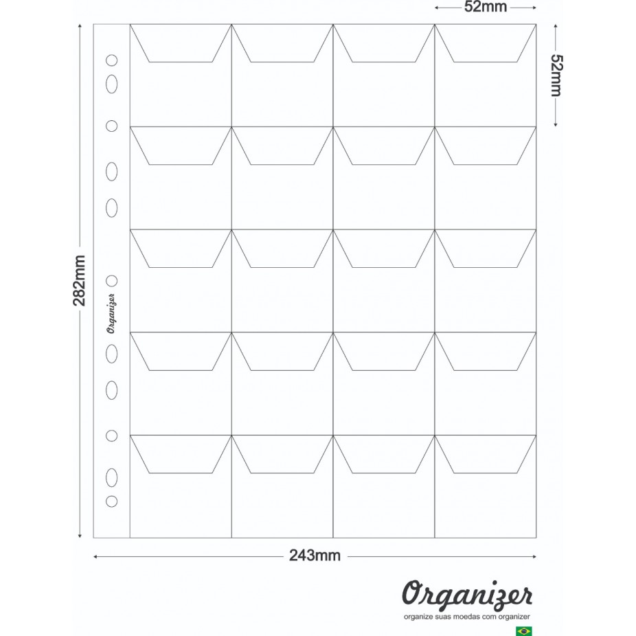 Folha para moedas 20 Lugares - Com Abas - Comporta coin holder