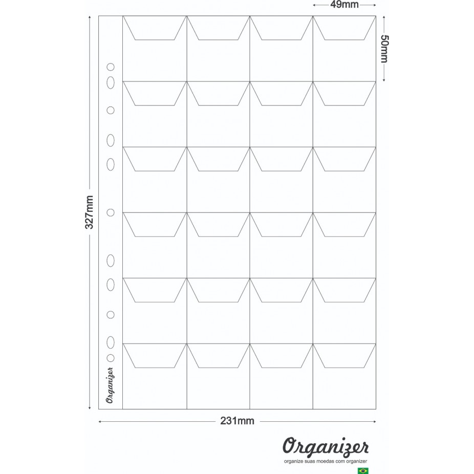 Folha para moedas 24 lugares - Com Abas