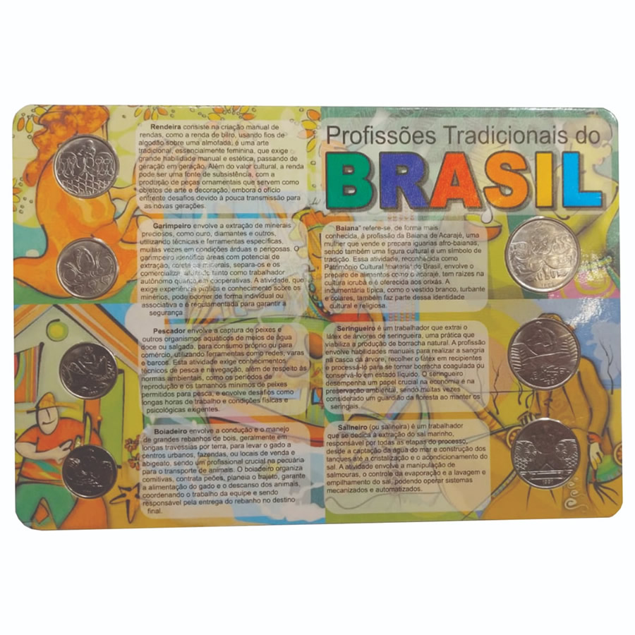 Blister com as moedas das profissoes tradicionais do Brasil