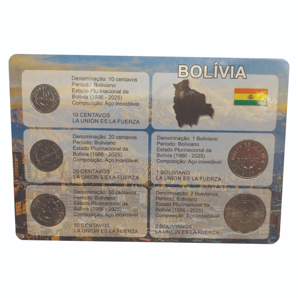 Blister com as moedas da Bolivia
